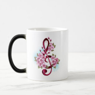 Mug Magic Musical treble clef notes with sakura flowers