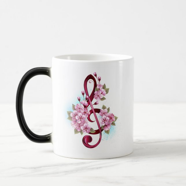 Mug Magic Musical treble clef notes with sakura flowers (Gauche)