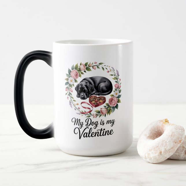 Mug Magic My Dog Is My Valentine Floral Puppy Lover Design (Avec donut)