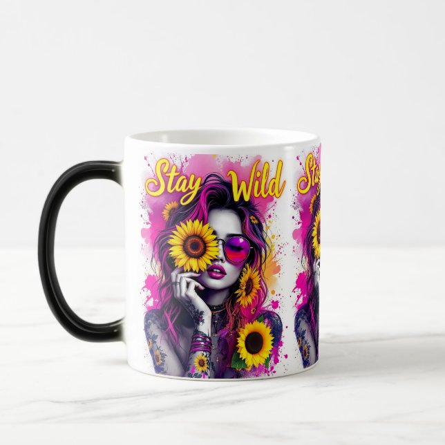 Mug Magic Neon Pink Splash Boho Wild Girl Sunflower Magic (Gauche)