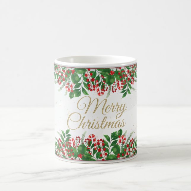 Mug Magic Noël mignon avec des baies rouges en fer fleuri (Centre)