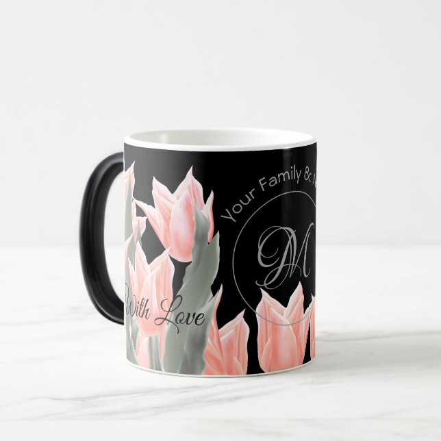 Mug Magic Nom De Famille Élégant Monogramme Peach Tulips Pei (Devant gauche)