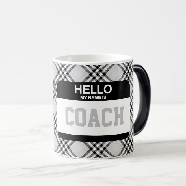 Mug Magic Nom de l'entraîneur sportif Étiquette Équipe Gris  (Devant droit)