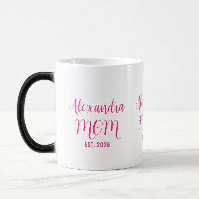 Mug Magic Nom de maman personnalisé Établie Écriture rose  (Gauche)