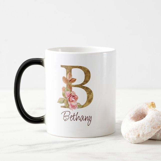 Mug Magic Nom personnalisé Blush Rose dorée Lettre B (Avec donut)