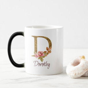 Mug Magic Nom personnalisé Blush Roses Roses Lettre D en feu