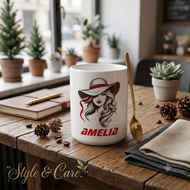 Mug Magic Nom personnalisé Mode Dame Silhouette Design (Personalized Name Fashion Lady Silhouette Design Color Morph Mug)