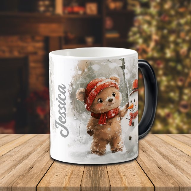 Mug Magic Nom personnalisé Teddy Bear et Snowman (Créateur téléchargé)