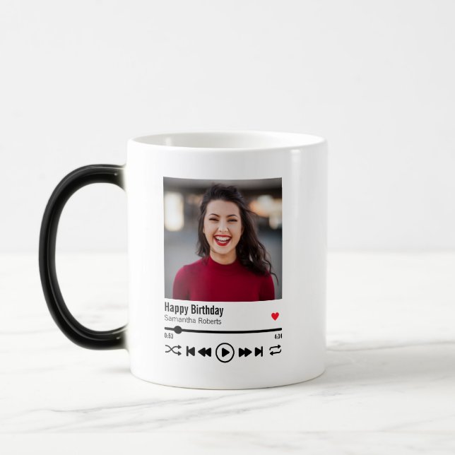 Mug Magic Nom personnalisé tendance Joyeux Anniversaire Phot (Gauche)