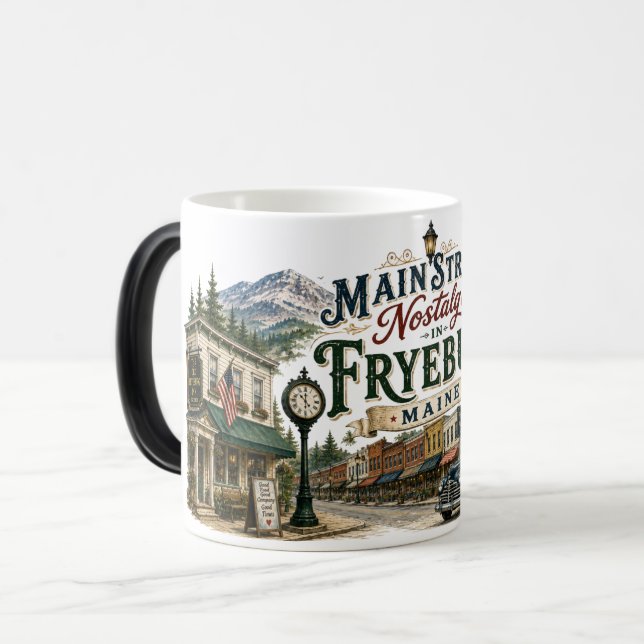 Mug Magic Nostalgie de Main Street à Fryeburg Maine Couleur (Devant gauche)