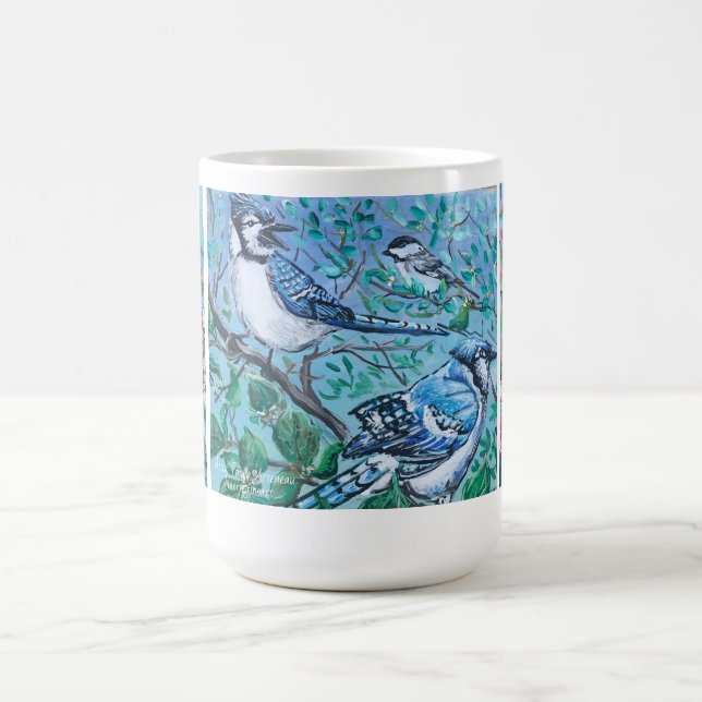 Mug Magic Oiseau moderne observation bleu Jay jaune Finch (Centre)