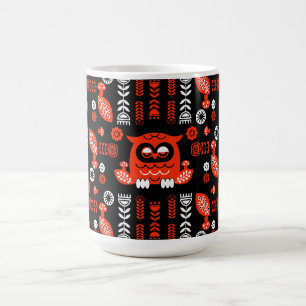 Mug Magic Orange Et Black Folk Art Hibou Nordique