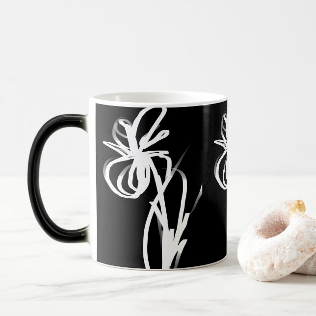 Mug Magic Orchidée Noir : Abstrait noir et blanc (Avec donut)