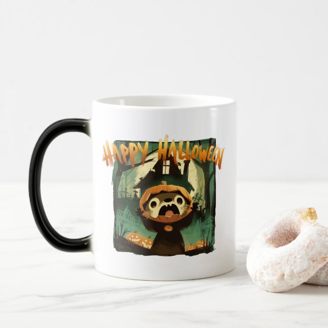 Mug Magic Otter effrayé en costume citrouille d'Halloween (Avec donut)