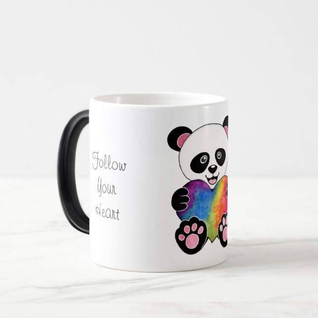 Mug Magic Panda Aquarelle Cute Avec Coeur Arc En Ciel (Devant gauche)