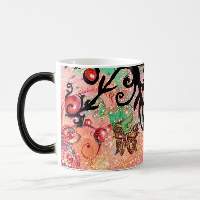 MUG MAGIC PAPIER PAILLETÉ ROSE PAPILLON, MONOGRAMME FLEURALE (Gauche)