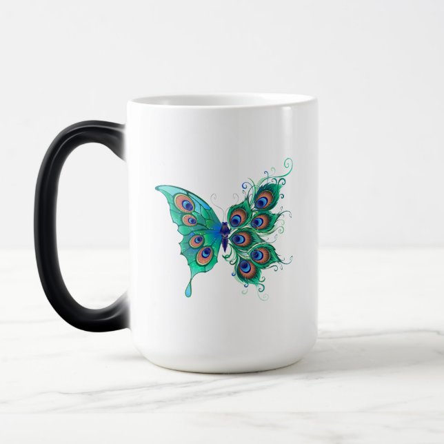 Mug Magic Papillon aux plumes de paon vert (Gauche)