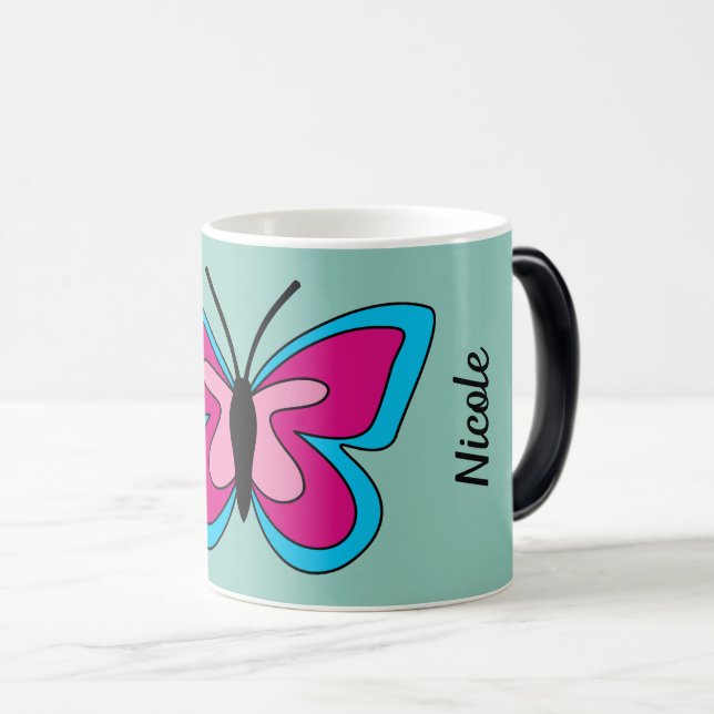 Mug Magic Papillon bleu magenta rose | Ajouter du texte (Devant droit)