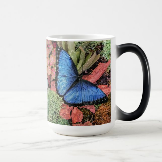 Mug Magic Papillon bleu Morpho Floral Nature Art (Droite)