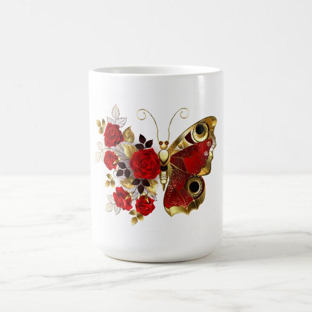 Mug Magic Papillon de fleurs rouges aux roses rouges (Centre)