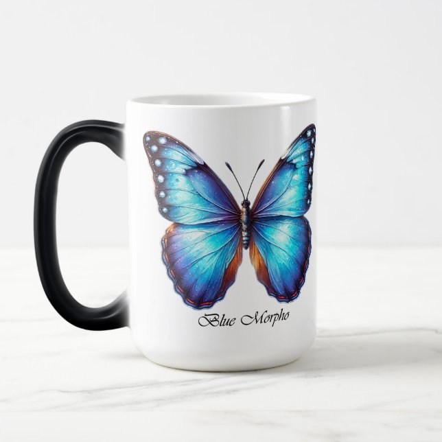 Mug Magic Papillon Morpho Bleu Élégant Wrap (Gauche)