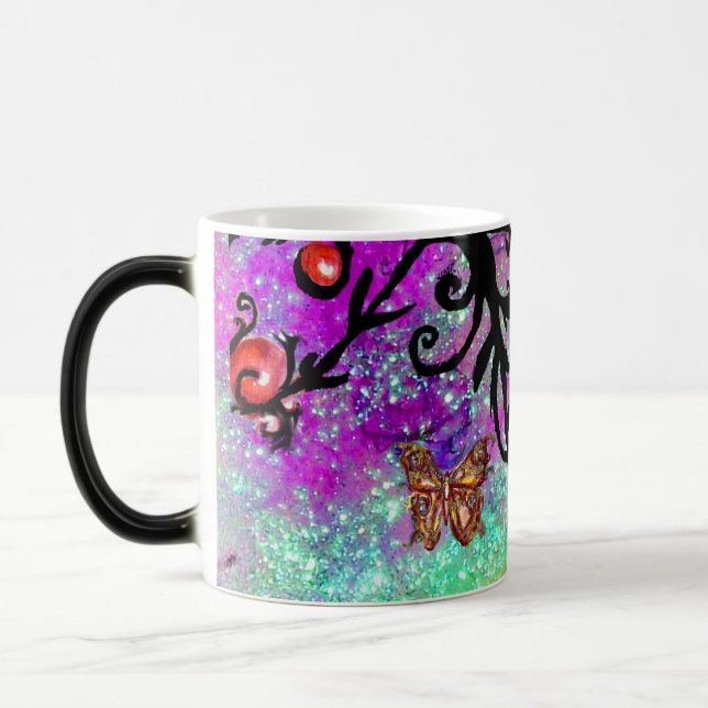 MUG MAGIC PAPILLON PURPLE SPARKLES, MONOGRAMME FLORALE NOIRE (Gauche)