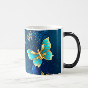 Mug Magic Papillons d'or sur un Arrière - plan bleu