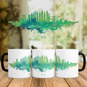 Mug Magic Paysage de New York en aquarelle bleu et vert