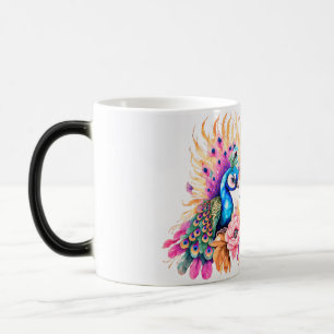 Mug Magic Peacock coloré sur les fleurs et feuille