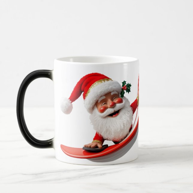 Mug Magic Père Noël de surf avec lumières de Noël (Gauche)