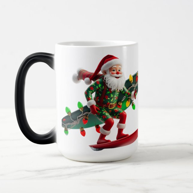 Mug Magic Père Noël de surf avec lumières de Noël Couleur Mo (Gauche)