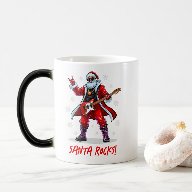 Mug Magic Père Noël Rocks ! Funny Père Noël jouant de la gui (Avec donut)