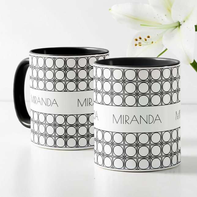 Mug Magic Personalized Modern Black and White Rattan Pattern (Personalized Modern Black and White Rattan Pattern Color Morph Mug)