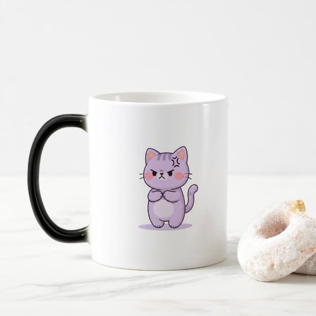 Mug Magic Personnage de dessin animé mignon de chat en colèr (Avec donut)