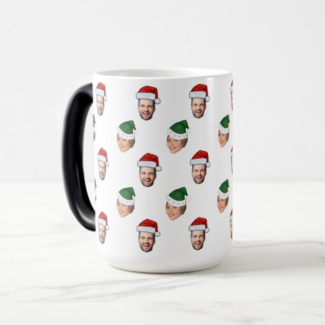 Mug Magic Personnalisé Visage 2 Photos Santa Hat Cadeau de N (Devant gauche)