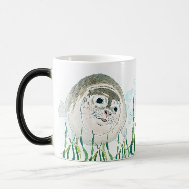 Mug Magic Phoque bébé souriant doux Aquarelle croquis (Gauche)