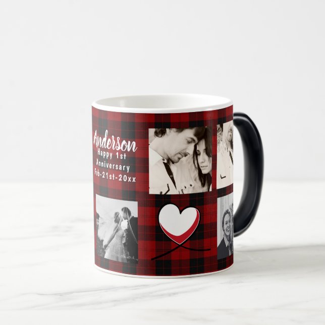 Mug Magic PHOTO COLLAGE 10th 15th Anniversary Buffalo Plaid (Devant droit)
