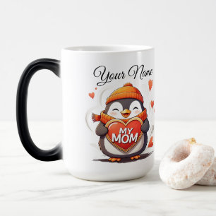 Mug Magic Pingouin souriant tenant signe cardiaque MA MÈRE