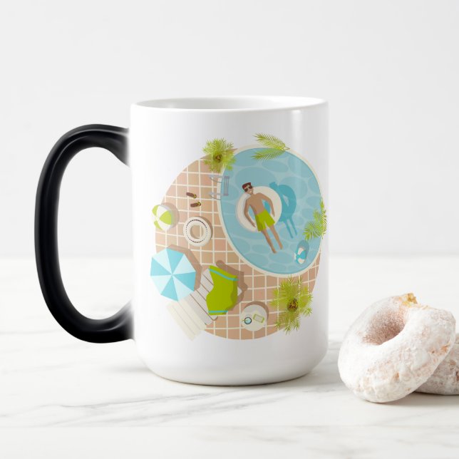 Mug Magic Piscine mec sur la plage tropicale estivale vacanc (Avec donut)