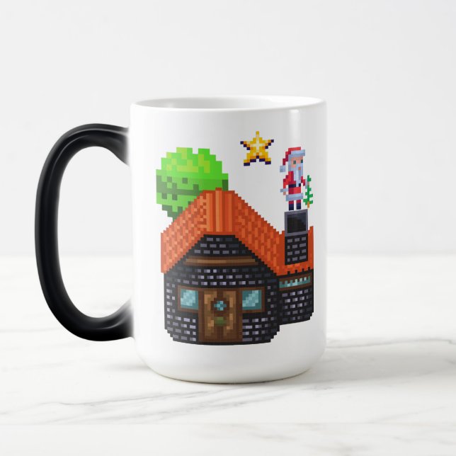 Mug Magic Pixel Art Père Noël sur le toit Maison de Noël (Gauche)