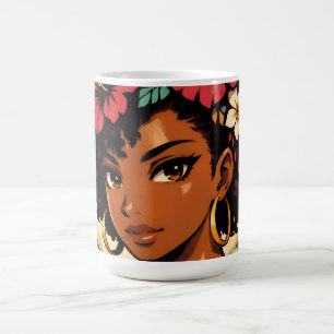 Mug Magic Portrait d'anime de fille noire féroce