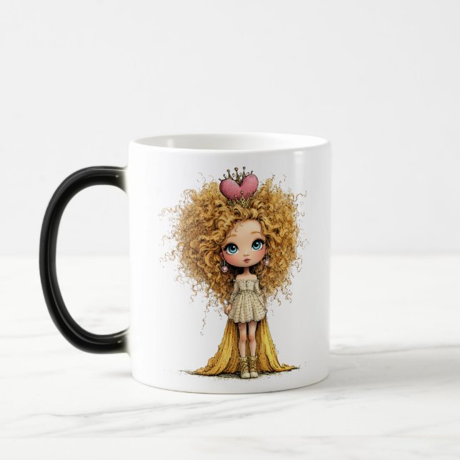 Mug Magic Poupée Princesse aux Cheveux Bouclés Mignonne Illu (Gauche)