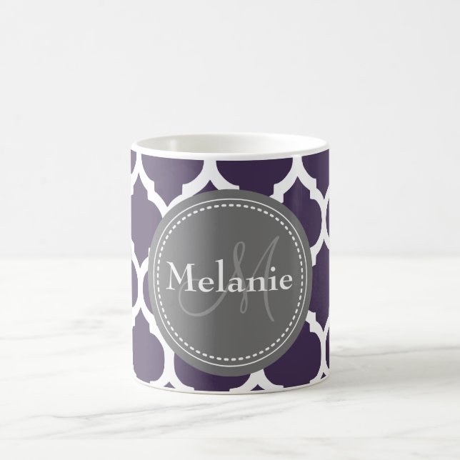 Mug Magic Quatrefoil violet et gris monogramme (Centre)