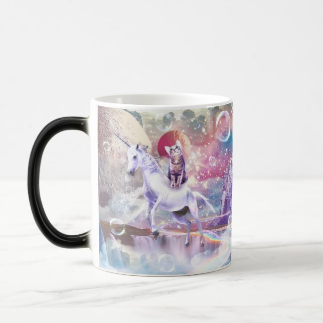 Mug Magic Rainbow galaxy chat équitation licorne dans l'espa (Gauche)