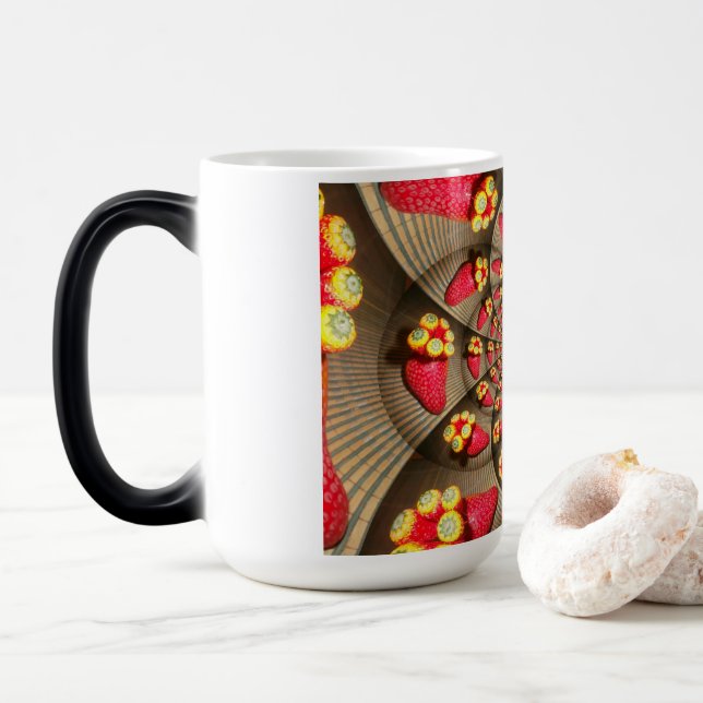 Mug Magic Ravissement rouge coloré : Caléidoscope de fraises (Avec donut)