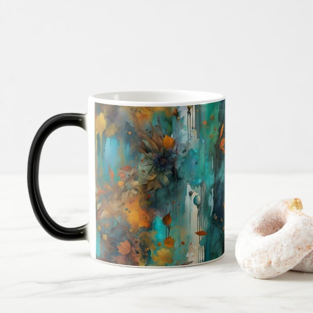 Mug Magic Récolte d'automne Turquoise rouille or Abstrait (Avec donut)