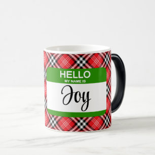 Mug Magic Red Plaid Bonjour Mon Nom Est Joyeux Tag Fun Holid