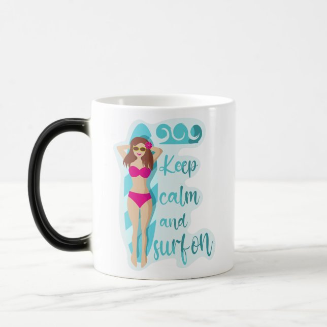 Mug Magic Restez calme et surf sur la brune fille (Gauche)
