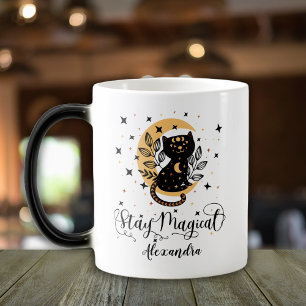 Mug Magic Restez magique chat noir avec demi lune avec étoil
