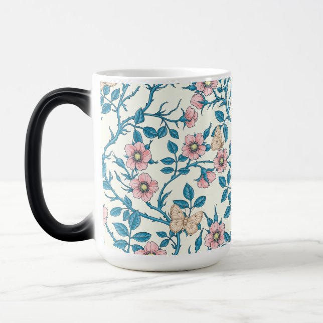 Mug Magic Roses sauvages et papillons /rose/bleu/blanc cassé (Gauche)